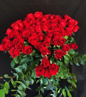 101 Red Roses in Black Vase