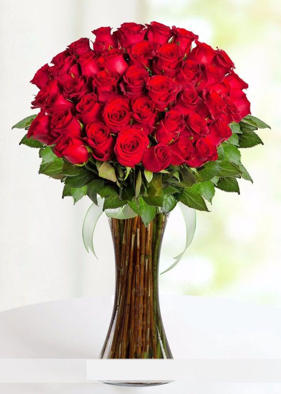 51 Red Roses Glass Vase