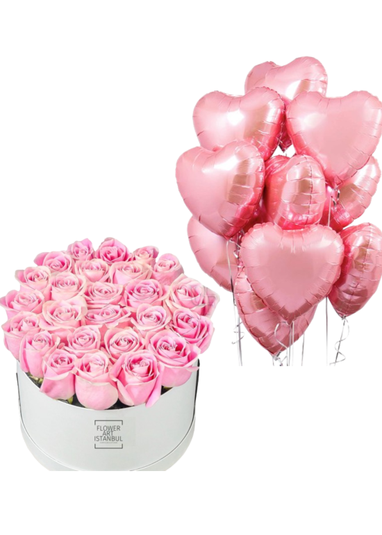 Pink Rose Box + 10 Fliying Heart Pink