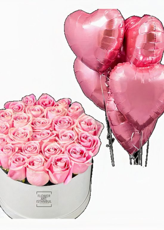 Pink Rose Box + 5 Fliying Heart Pink
