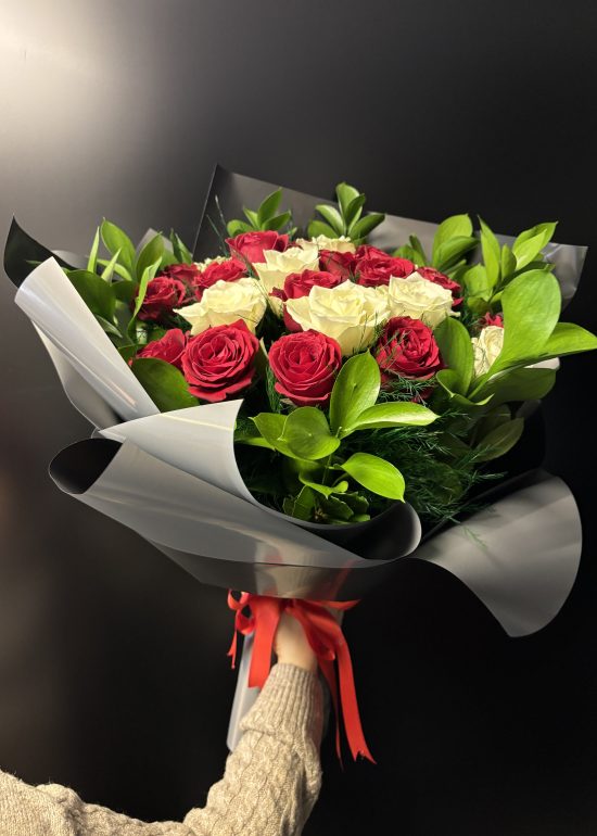 35 Red White Mixed Roses