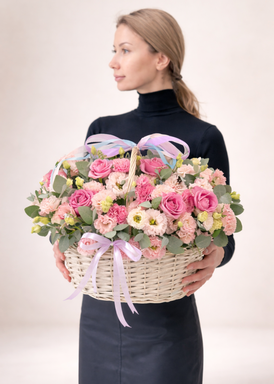 Romantic Blush Flower Basket