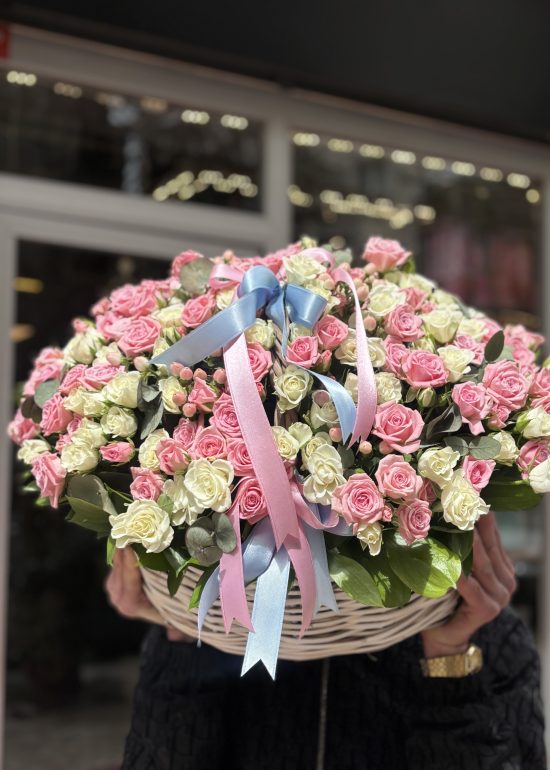 Luxury Pink & White Spray Rose Basket
